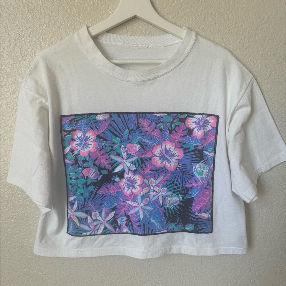 90s Hawaiian print oversized cut off shirt
